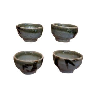 Four Small Porcelain Saki Cups 1 5/16” Tall 2” Diameter